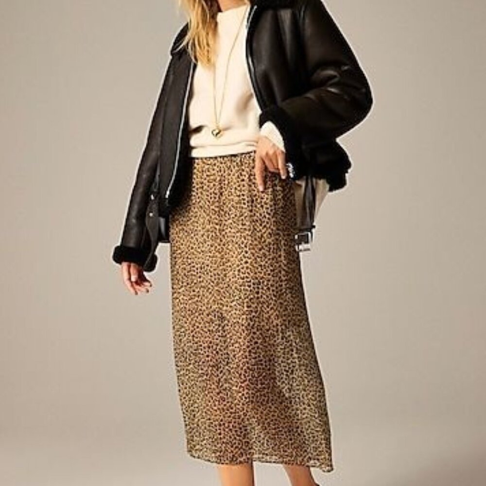 J. Crew Leopard Crinkle Chiffon Gwyneth Layered Slip Skirt - Size S